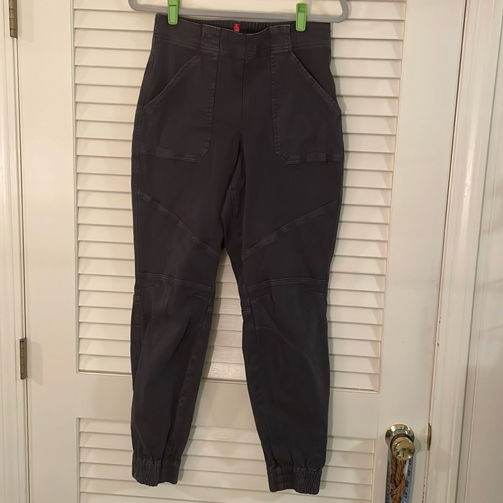 Spanx Stretch Twill Charcoal Gray Cargo Joggers Size L